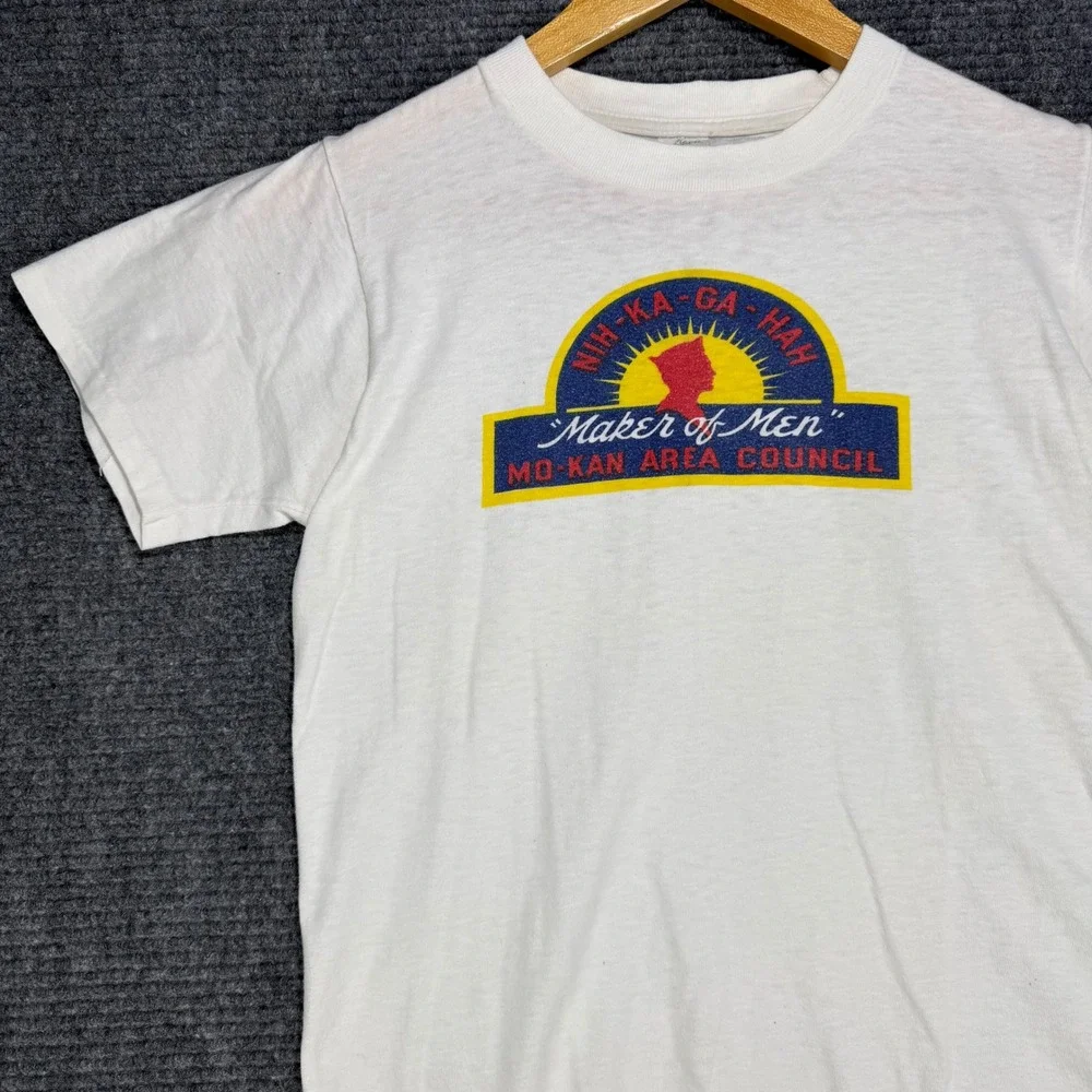 Vintage 50/60s Boy Scouts Mo-Kan Area Council Nih-Ka-Ga-Hah Maker of Tee Small